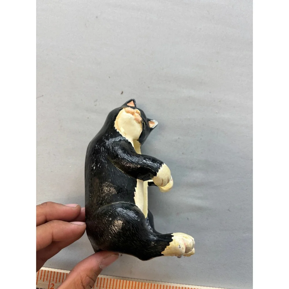 Vintage Figi Tuxedo Cat Tape Dispenser Black White Resin Desk Accessory TD-122